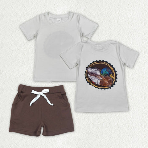 BSSO1133 Hunting Mallard Ducks Brown Boys Shorts Set