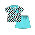 Preorder 12.13 BSSO1139 Bro. Plaid Blue Boys Shorts Set