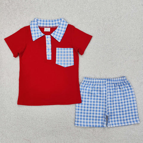 BSSO1152 July 4th Flag Red Blue Boys Shorts Set