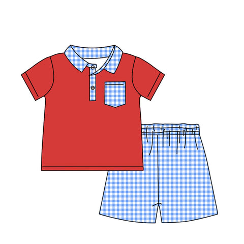 Preorder 12.20 BSSO1152 July 4th Flag Red Blue Boys Shorts Set