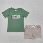 BSSO1154 Embroidery Fishing Green Boys Shorts Set