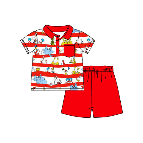 Preorder 12.20 BSSO1156 Cat in the hat Reading Red Boys Shorts Set