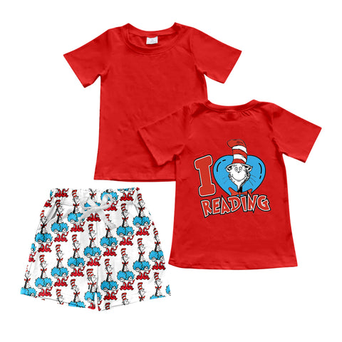 Preorder 12.20 BSSO1157 I Love Reading Red Boys Shorts Set