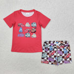 BSSO1159 Cartoon Cars Red Boys Shorts Set