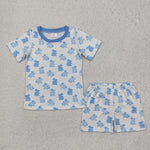 BSSO1163 Easter Rabbit Blue Boys Shorts Pajamas Set