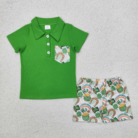 BSSO1165 St. Patrick Rainbow Green Boys Shorts Set