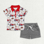 BSSO1177 Farm Car Cow Grey Boys Shorts Set