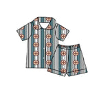 Preorder 12.30 BSSO1181 Western Stripe Buttons Boys Shorts Pajamas Set