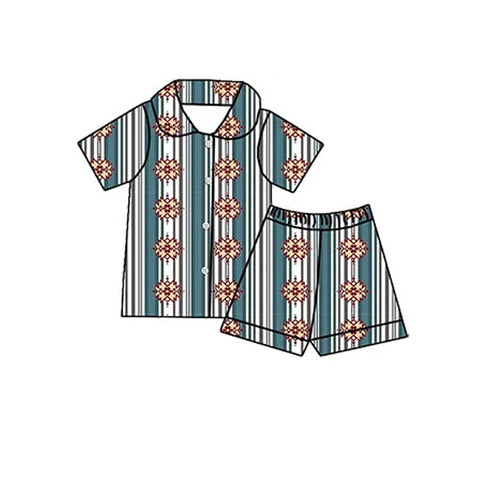 Preorder 12.30 BSSO1181 Western Stripe Buttons Boys Shorts Pajamas Set