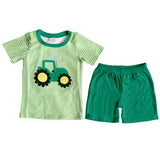 Preorder BSSO1184 Embroidery Truck Green Boys Shorts Set