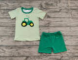 Preorder BSSO1184 Embroidery Truck Green Boys Shorts Set