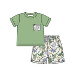 Preorder 12.31 BSSO1186 Dinosaur Green Boys Shorts Set