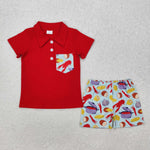 BSSO1188 Crawfish Potato Red Boys Shorts Set