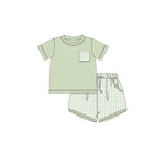 Preorder 01.03 BSSO1192 Green Plaid Boys Shorts Set