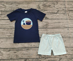 Preorder BSSO1193 Embroidery Beach Sand Blue Boys Shorts Set