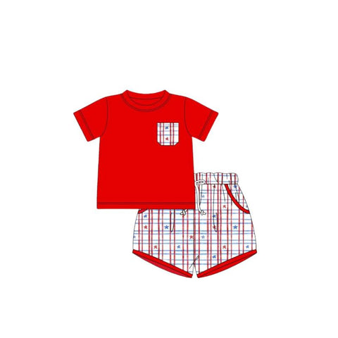 Preorder 01.03 BSSO1194 July 4th Star Red Boys Shorts Set