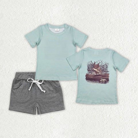 BSSO1199 Hunting Fishing Grey Boys Shorts Set