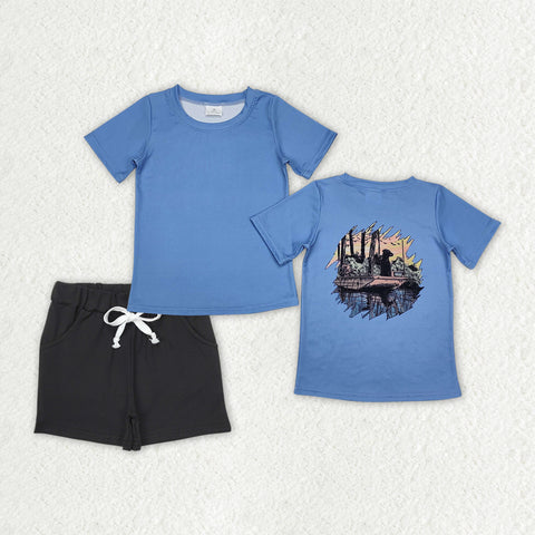 BSSO1201 Hunting Fishing Blue Boys Shorts Set