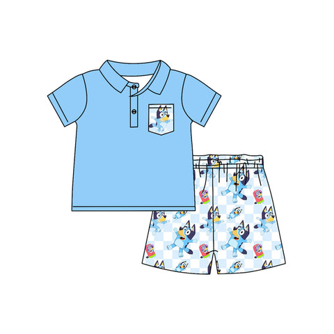 Preorder 01.06 BSSO1203 Cartoon Blue Dog Boys Shorts Set