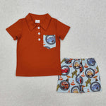 BSSO1210 Cartoon Cars Brown Boys Shorts Set