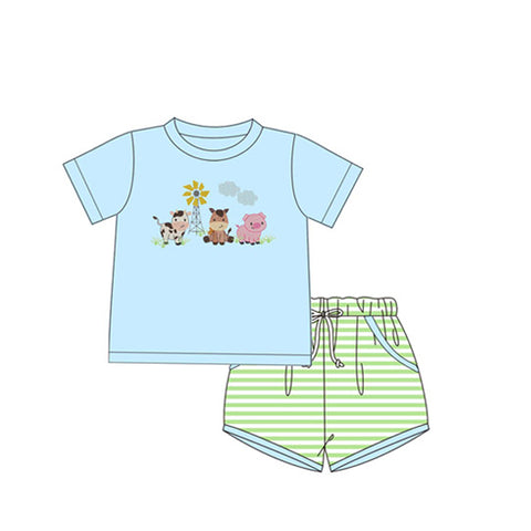 Preorder 01.14 BSSO1226 Animals Pig Blue Boys Shorts Set