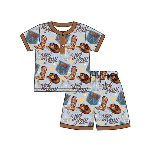 Preorder 01.14 BSSO1230 Western Yeehaw Boots Boys Shorts Pajamas Set