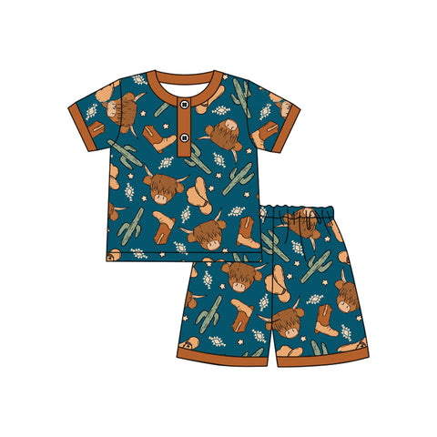 Preorder 01.14 BSSO1232 Western Cows Cactus Boys Shorts Pajamas Set