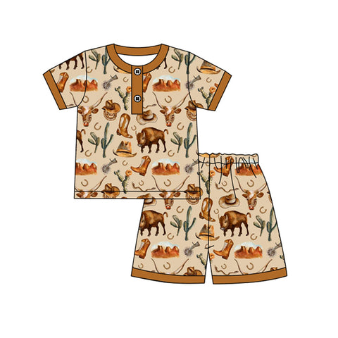 Preorder 01.16 BSSO1236 Howdy Cow Cactus Boys Shorts Pajamas Set