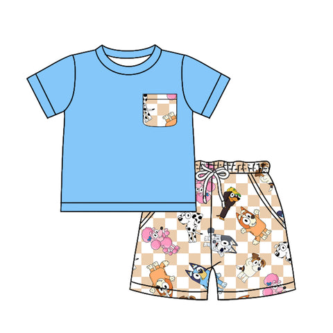 Preorder 01.16 BSSO1237 Cartoon Blue Dog Boys Shorts Set