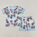 BSSO1240 Cartoon Blue Dog Boys Shorts Set