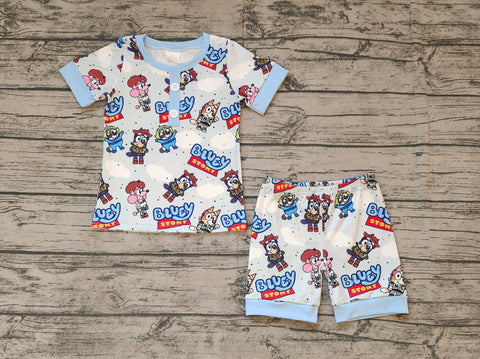 Preorder BSSO1240 Cartoon Blue Dog Boys Shorts Set