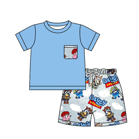 Preorder 01.17 BSSO1241 Cartoon Blue Dog Boys Shorts Pajamas Set