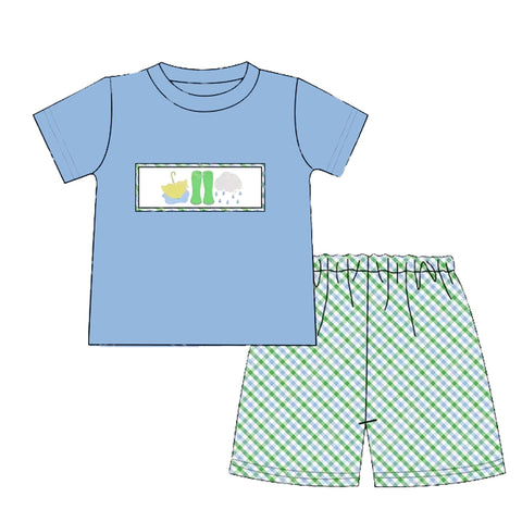 Preorder 01.17 BSSO1242 Rainy Day Blue Boys Shorts Set