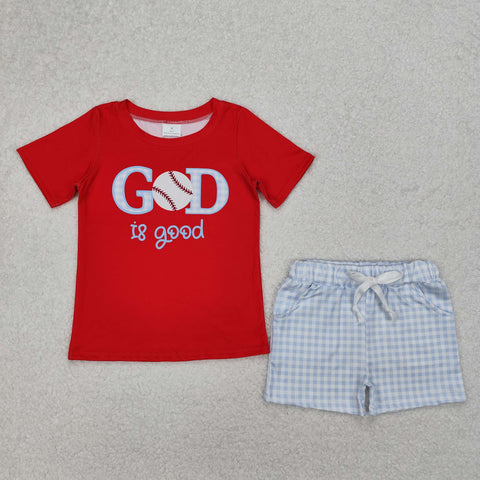 BSSO1248 Baseball God Is Good Boys Shorts Set