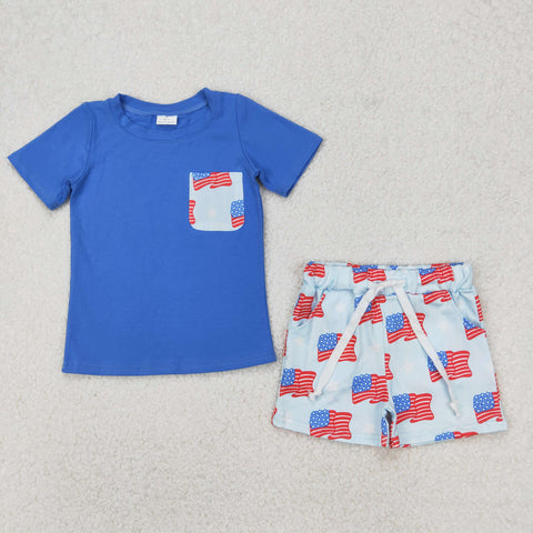 BSSO1258 July 4th USA Flag Star Boys Shorts Set