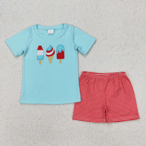 BSSO1269 Embroidery July 4th Popsicle Boys Shorts Set