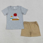 BSSO1281 Back To School Apple Book Boys Shorts Set
