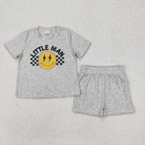 BSSO1303 Vinyl Little Man Gray Boys Shorts Set