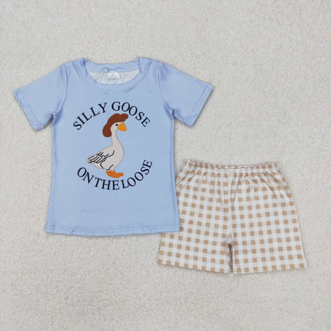 BSSO1305 SILLY GOOSE Plaid Boys Shorts Set