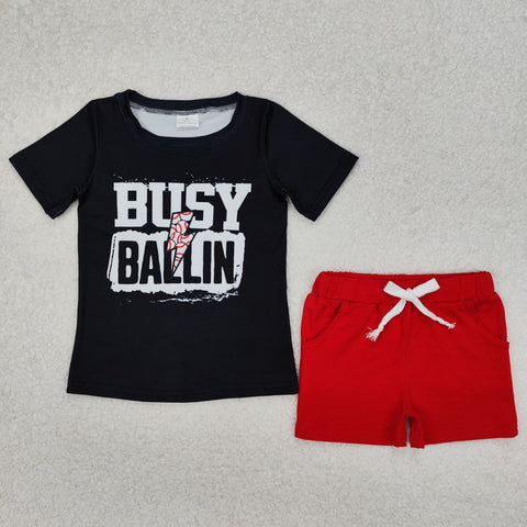 BSSO1318 Busy Ballin Red Boys Shorts Set