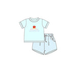 Preorder BSSO1329 Embroidery Back To School Apple Book Boys Shorts Set