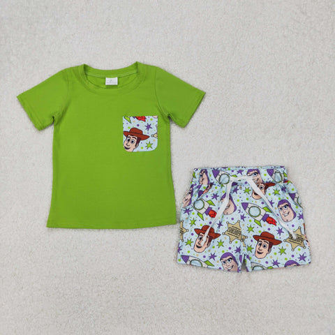 BSSO1370 Cartoon Toys Green Boys Shorts Set