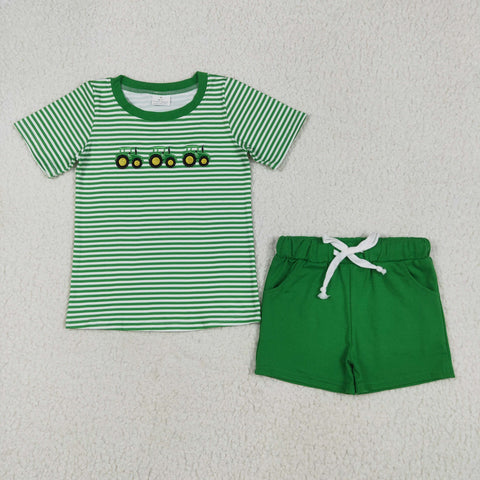 BSSO1374 Truck Car Green Boys Shorts Set