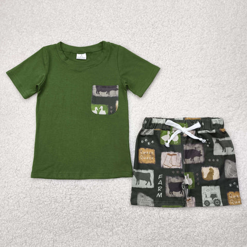 BSSO1390 Farm Quack Animals Green Boys Shorts Set