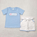 BSSO1434 Embroidery I Love Daddy Blue Boys Shorts Set