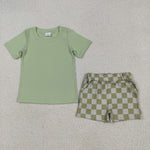 BSSO1470 Green Plaid Boys Shorts Set