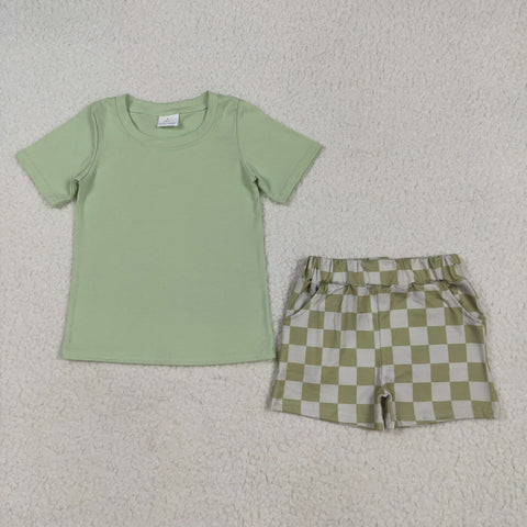 BSSO1470 Green Plaid Boys Shorts Set
