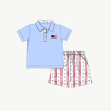 Preorder Samples BSSO1480 American Honey USA Flag Star Boys Shorts Set