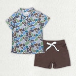 BSSO1492 Hunting Camo Polo Shirt Boys Shorts Set