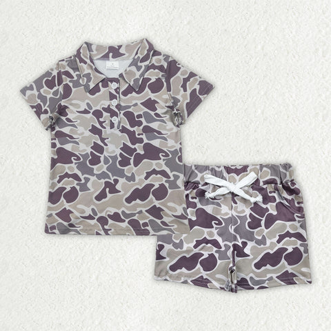 BSSO1521 Hunting Camo Polo Shirt Boys Shorts Set
